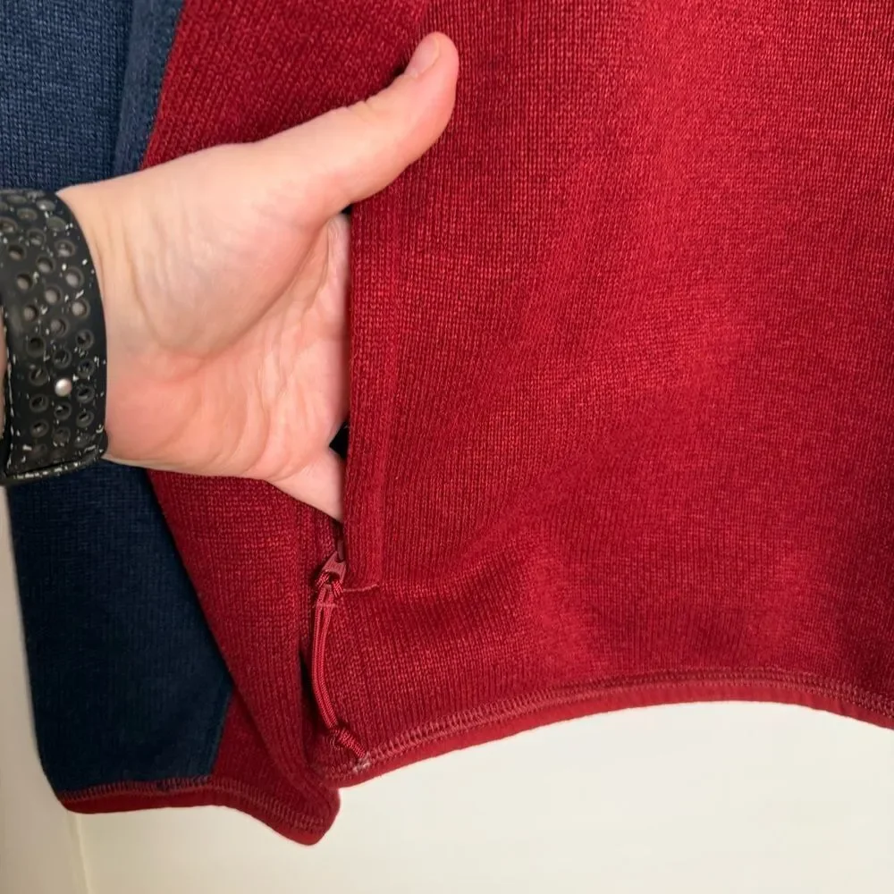 J Crew Nordic Polartec Sweater Men Sz L Red Navy 1/4 Zip Fleece Pullover Outdoor